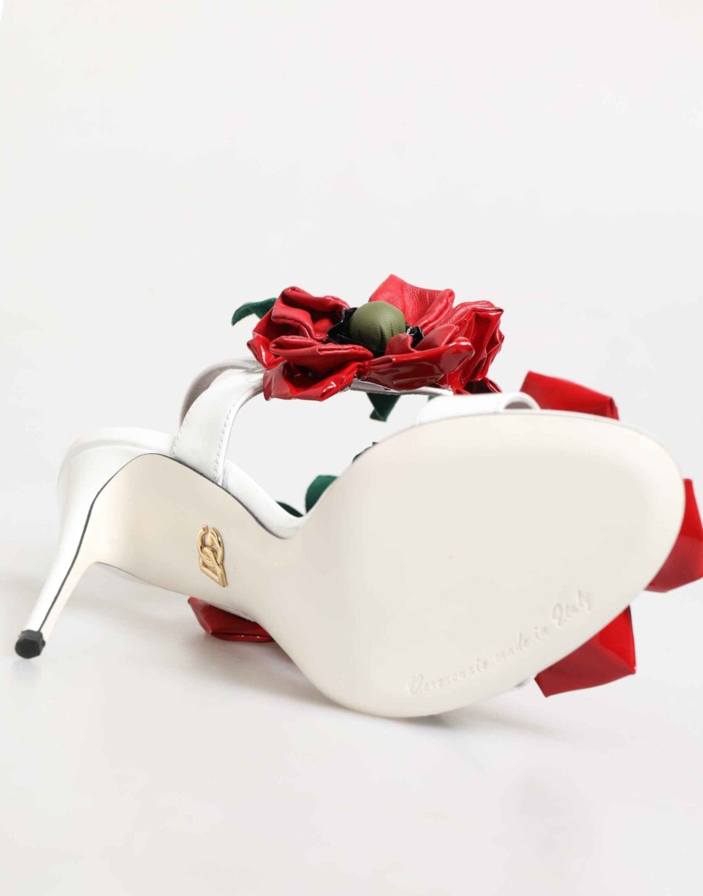 Dolce & Gabbana White Red Floral Detailing Sandals Shoes