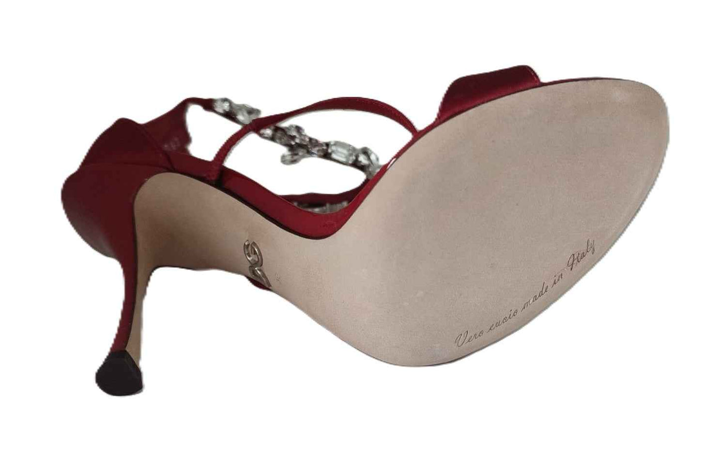 Dolce & Gabbana Red Satin Crystals Keira Sandals Heels Shoes