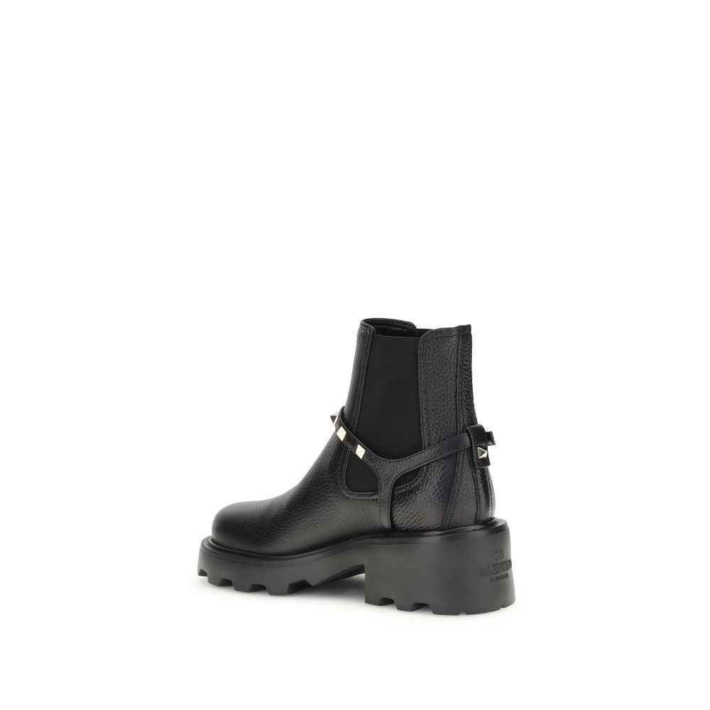 Valentino Garavani Black Calf Leather Bos Taurus Ankle Boots