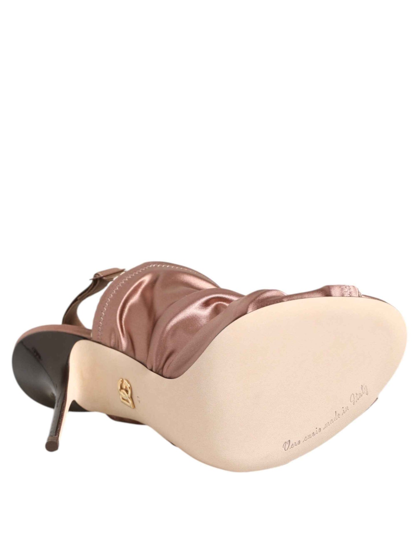 Dolce & Gabbana Bronze Satin Ruched Slingback Sandals Shoes