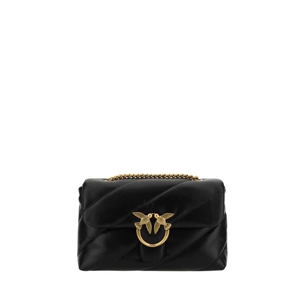 PINKO Black Calf Leather Bos Taurus Shoulder Bag