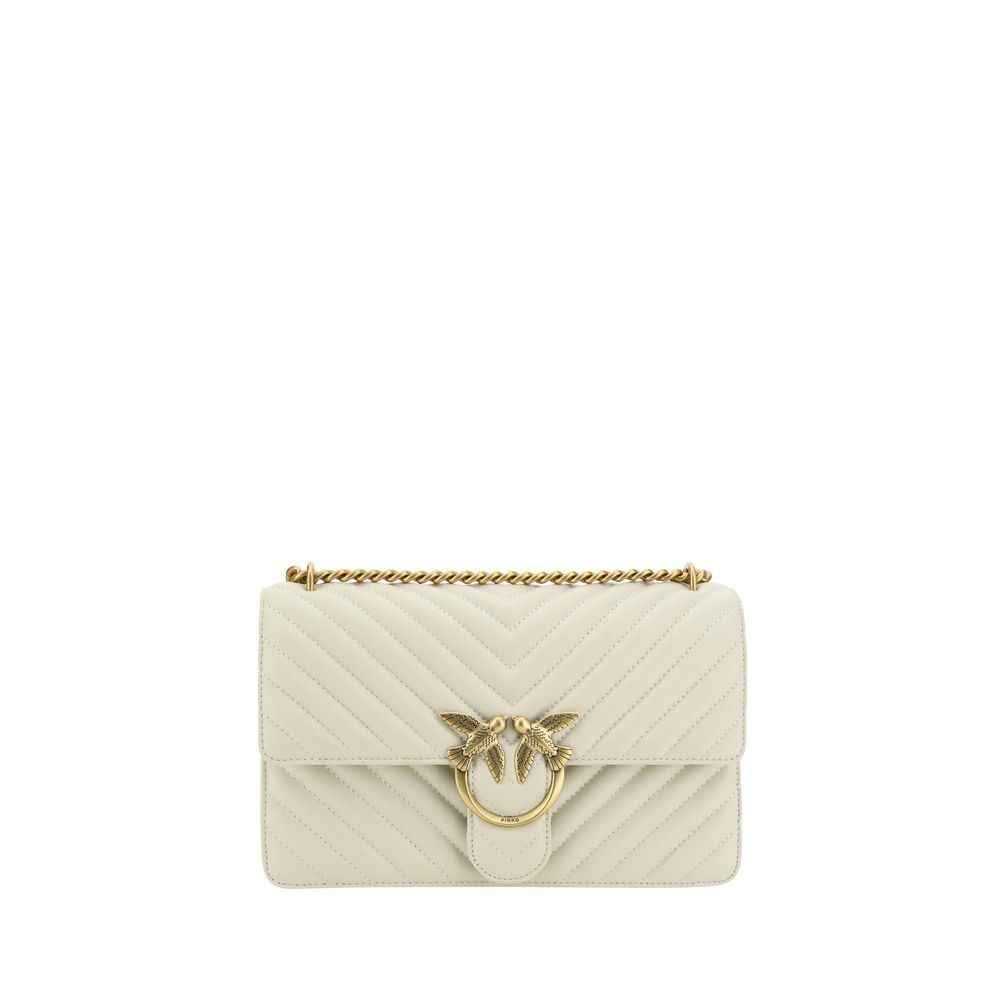 PINKO White Calf Leather Bos Taurus Shoulder Bag