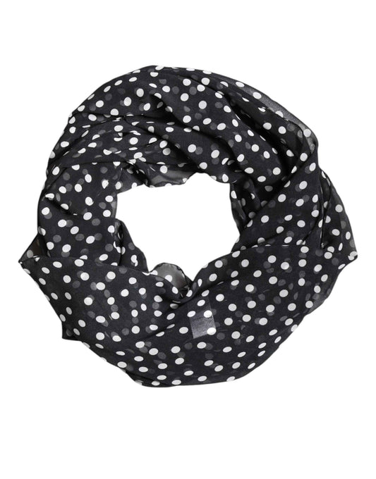 Dolce & Gabbana Black Polka Dots Polyester Wrap Shawl Scarf
