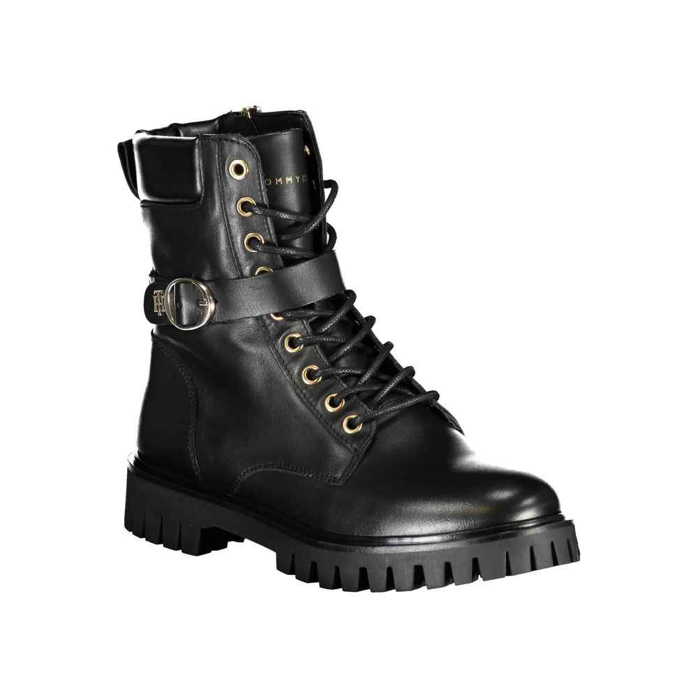 Tommy Hilfiger Black Leather Women Boot