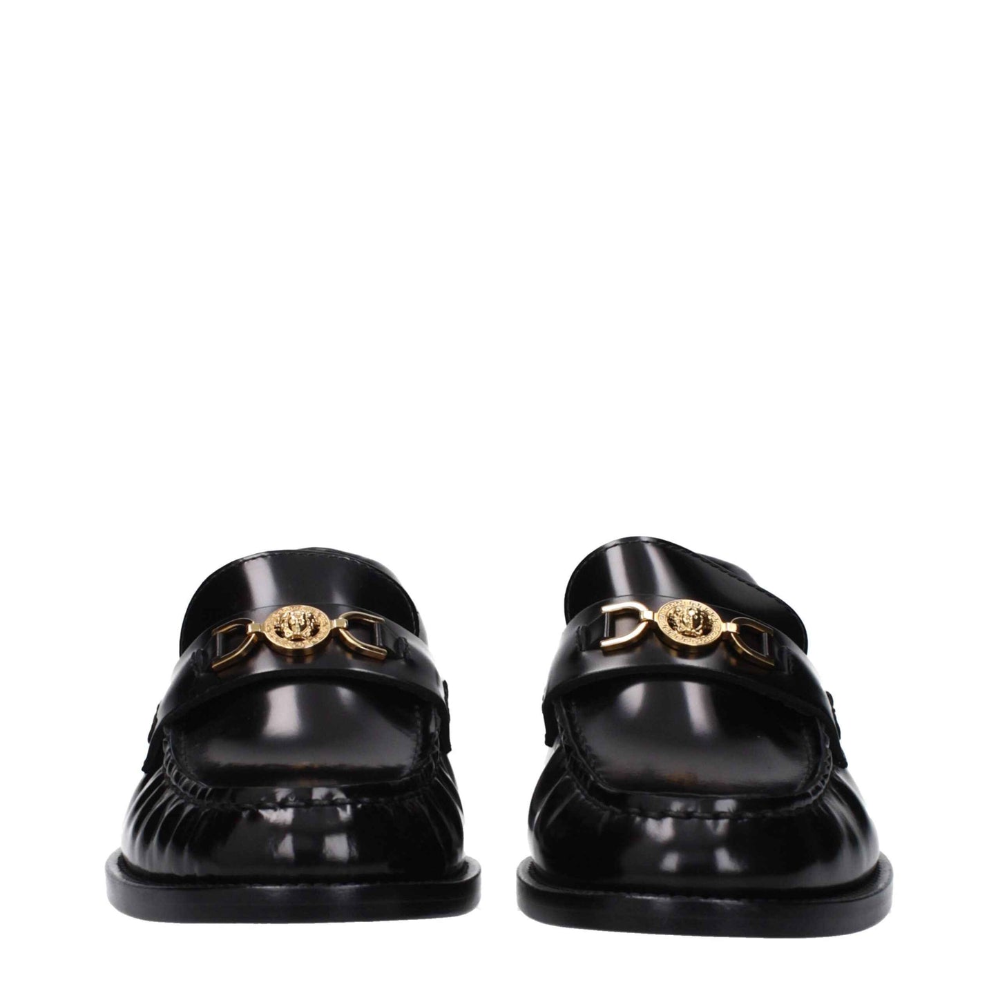 Versace Black Leather Slip-On Loafers