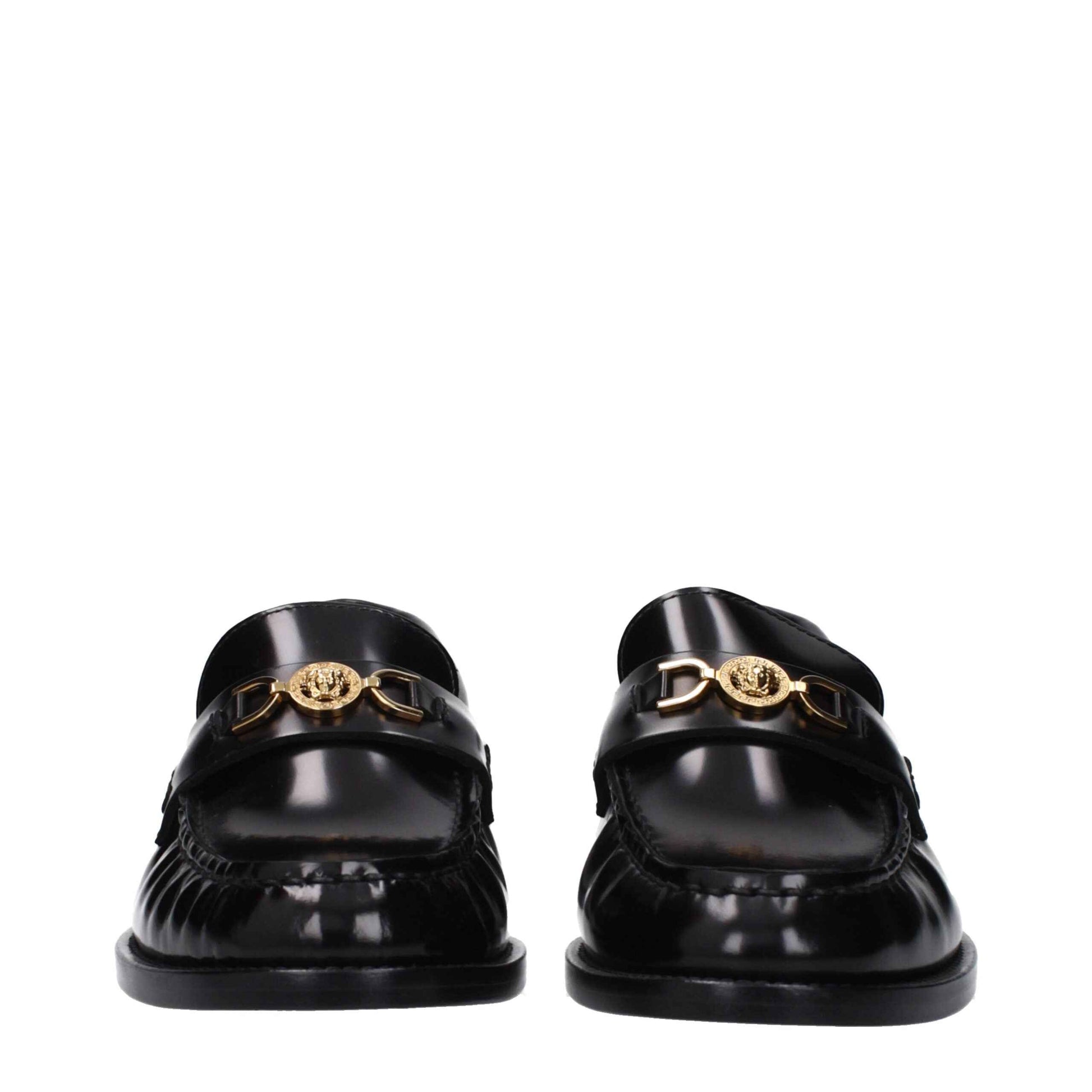 Versace Black Leather Slip-On Loafers