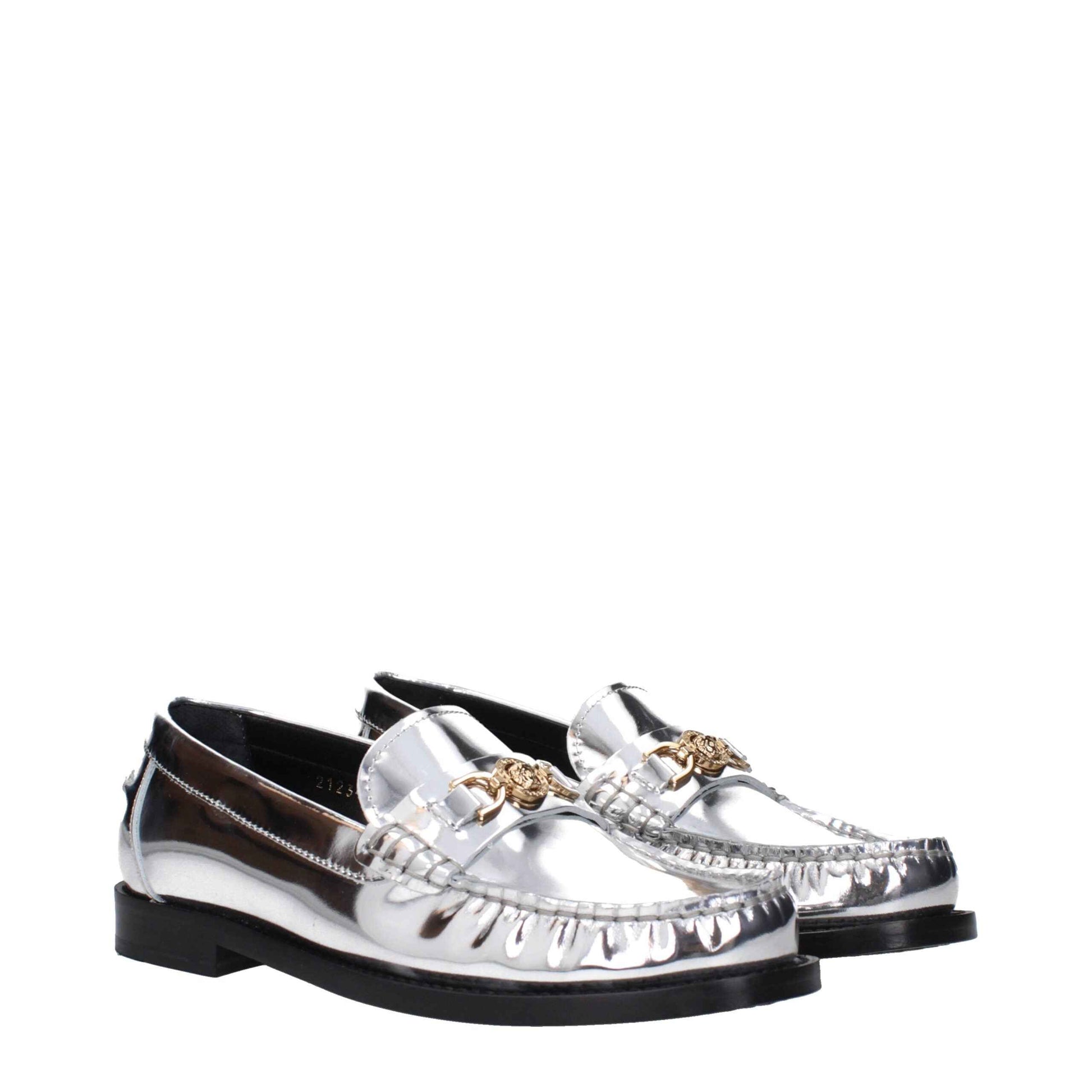 Versace Gray Leather Slip-On Loafers