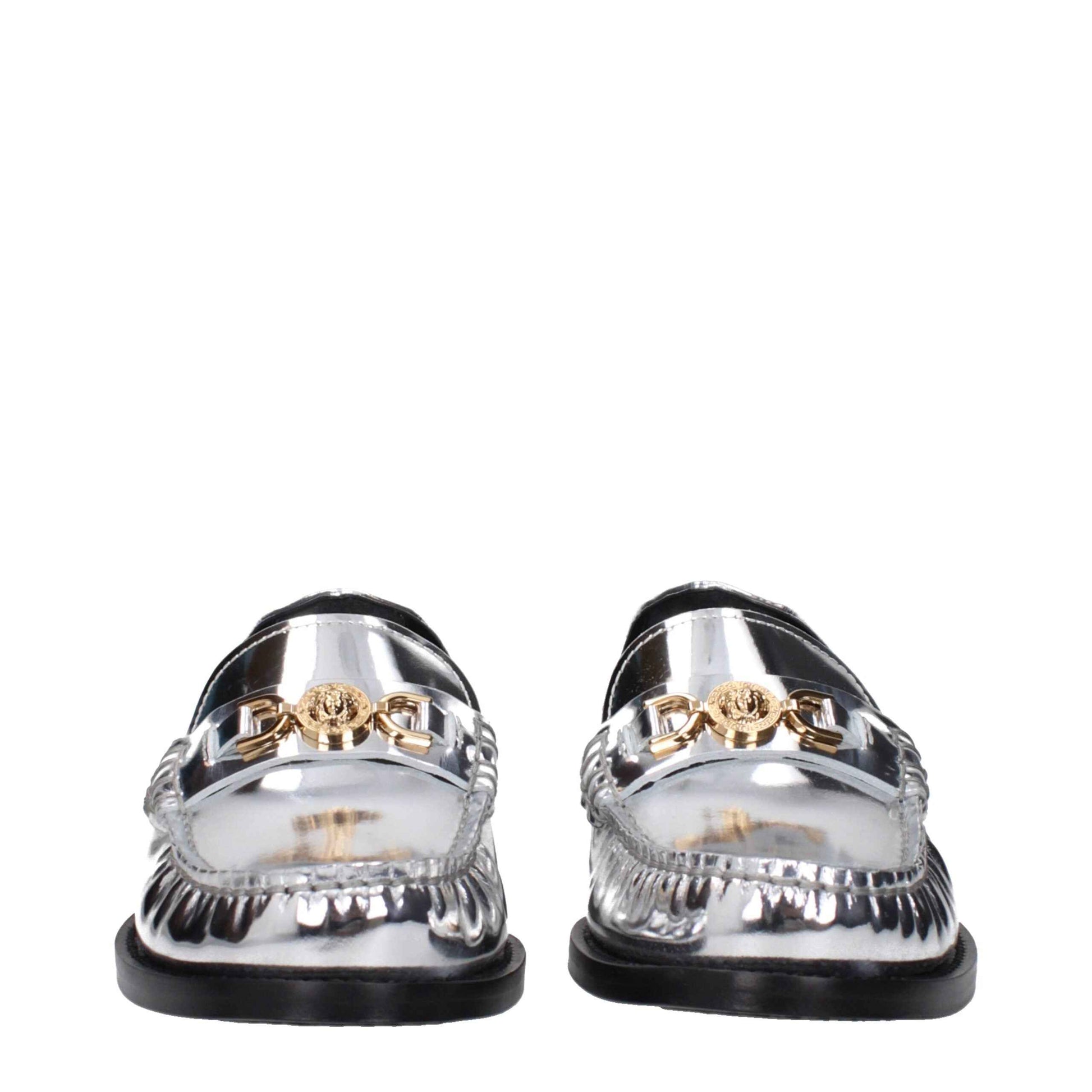 Versace Gray Leather Slip-On Loafers