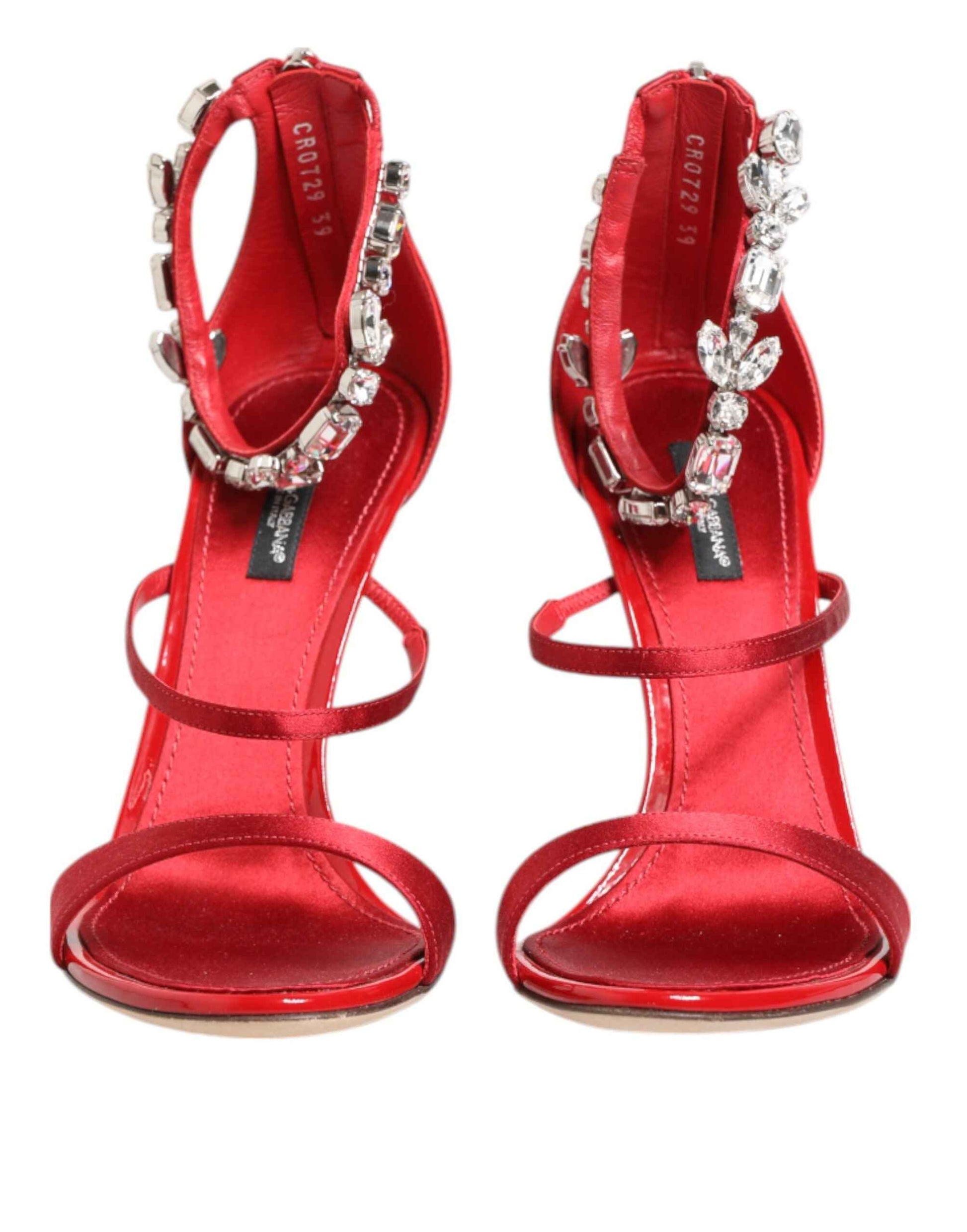 Dolce & Gabbana Red Satin Crystals Keira Sandals Heels Shoes
