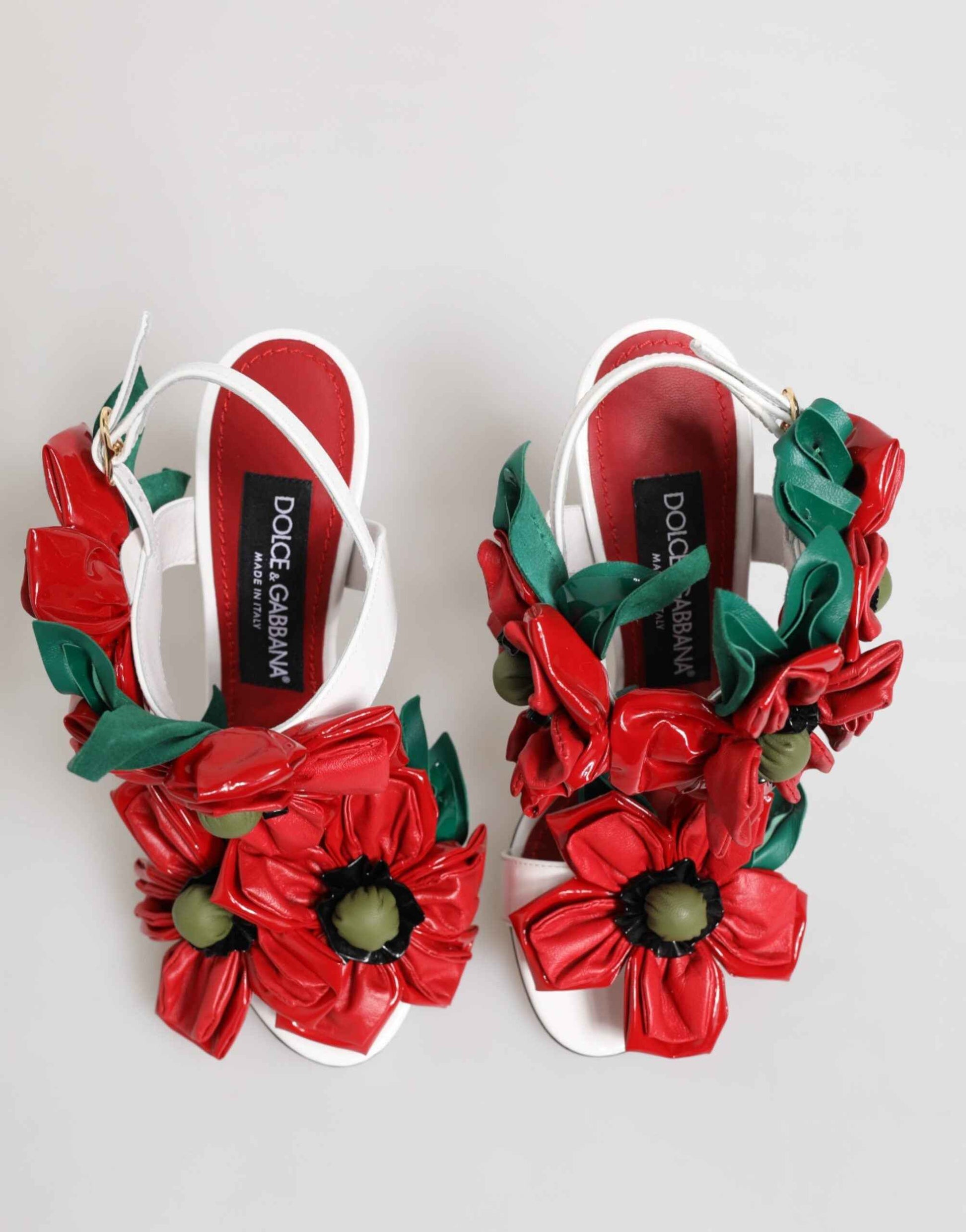 Dolce & Gabbana White Red Floral Detailing Sandals Shoes