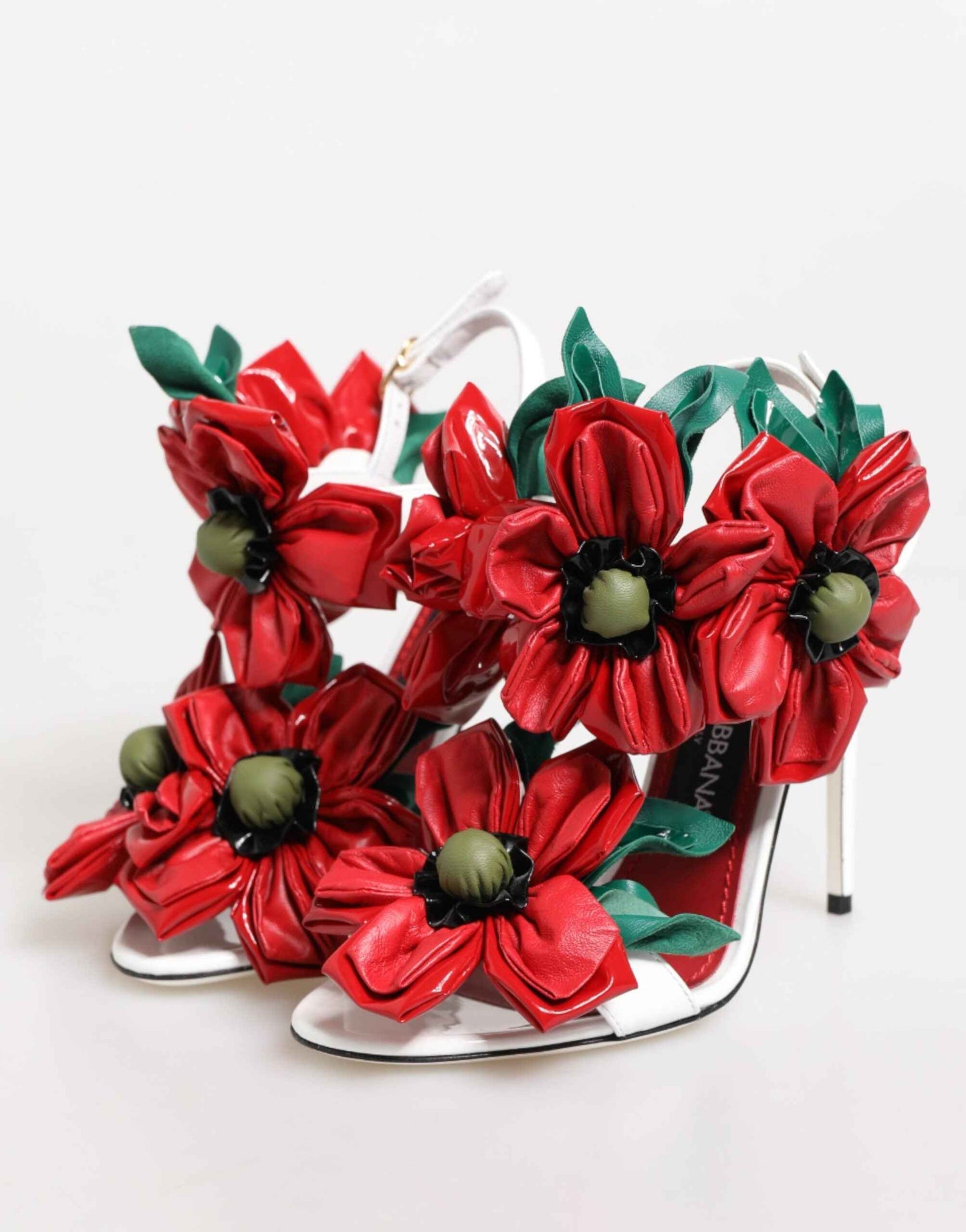 Dolce & Gabbana White Red Floral Detailing Sandals Shoes
