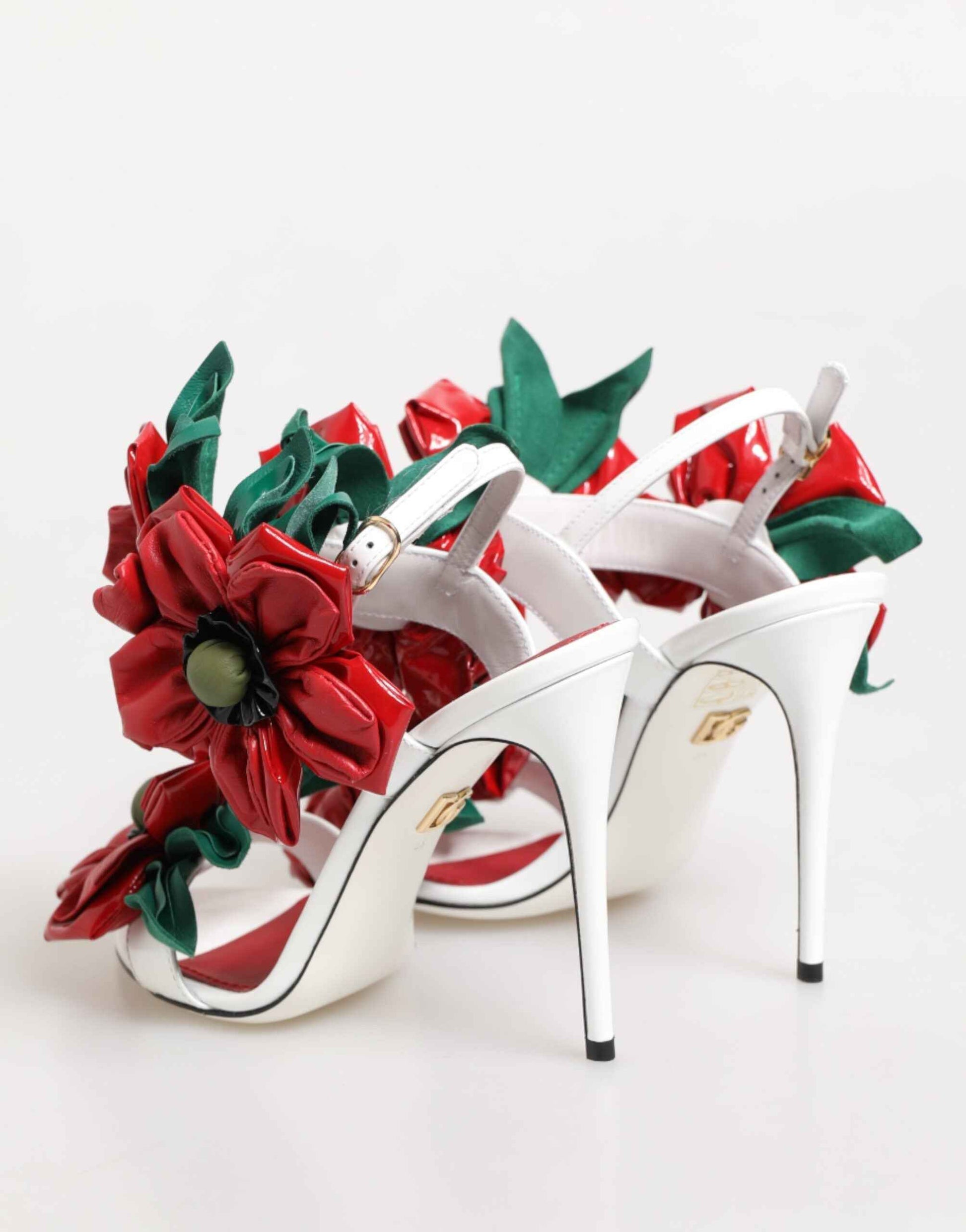 Dolce & Gabbana White Red Floral Detailing Sandals Shoes