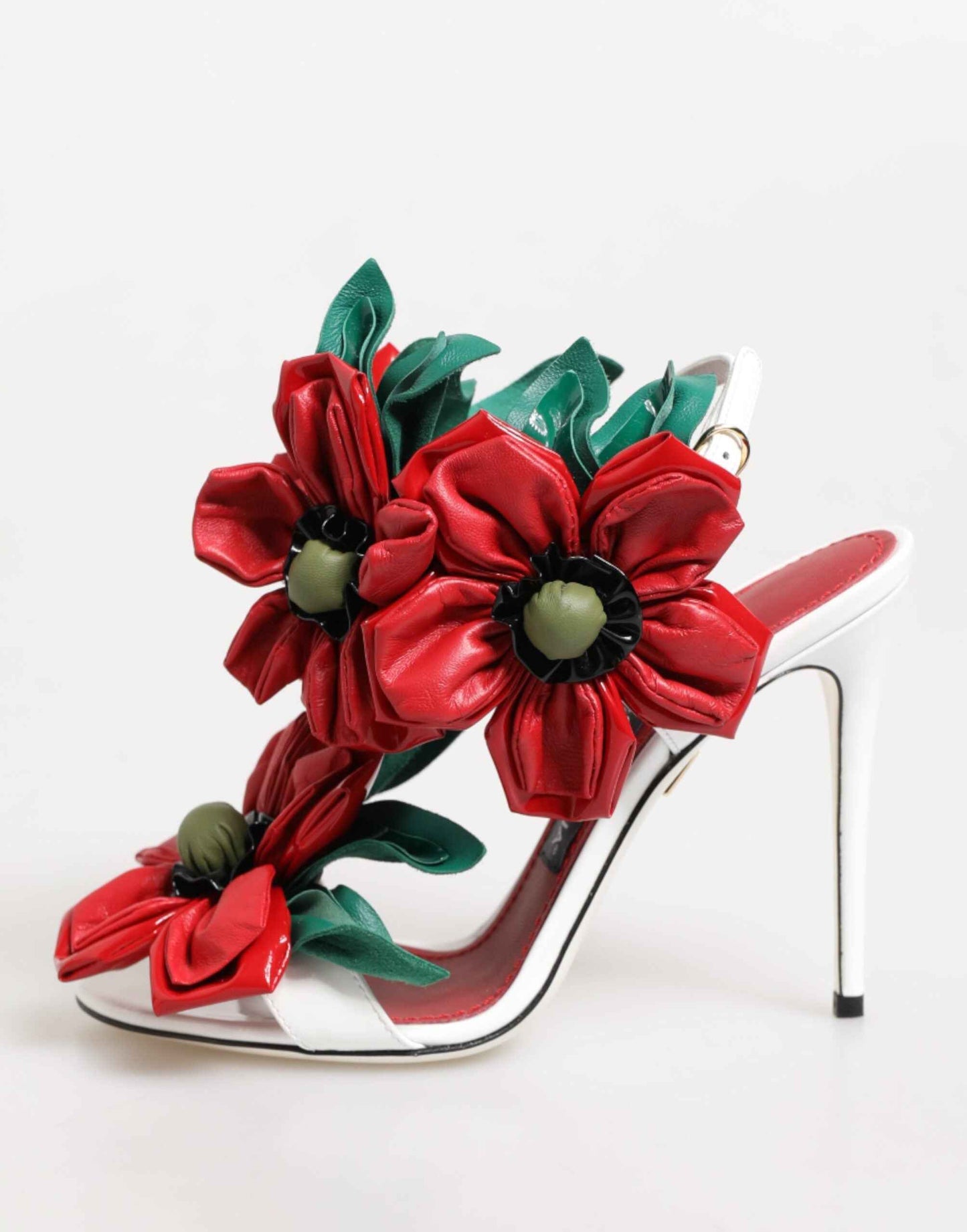 Dolce & Gabbana White Red Floral Detailing Sandals Shoes