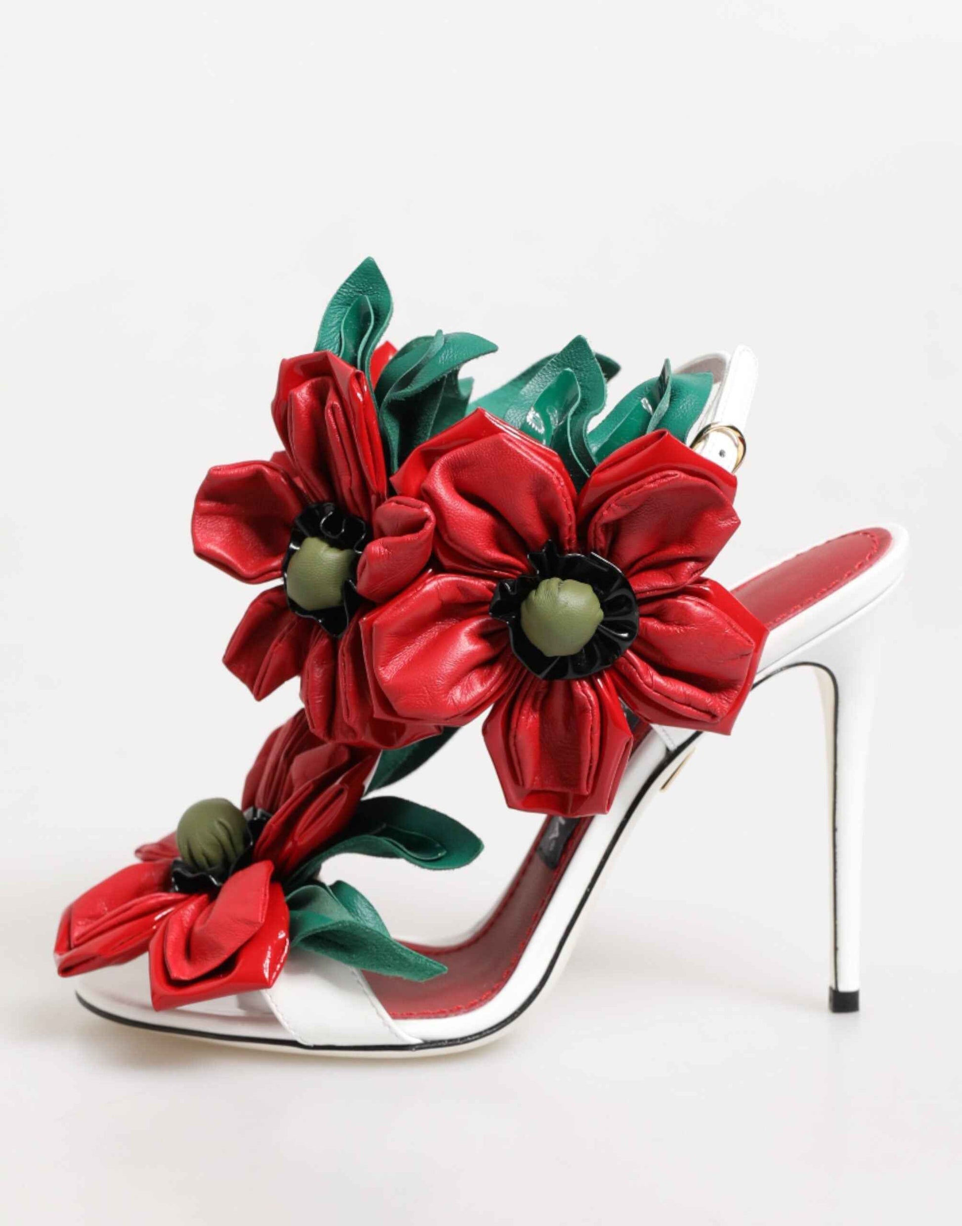 Dolce & Gabbana White Red Floral Detailing Sandals Shoes