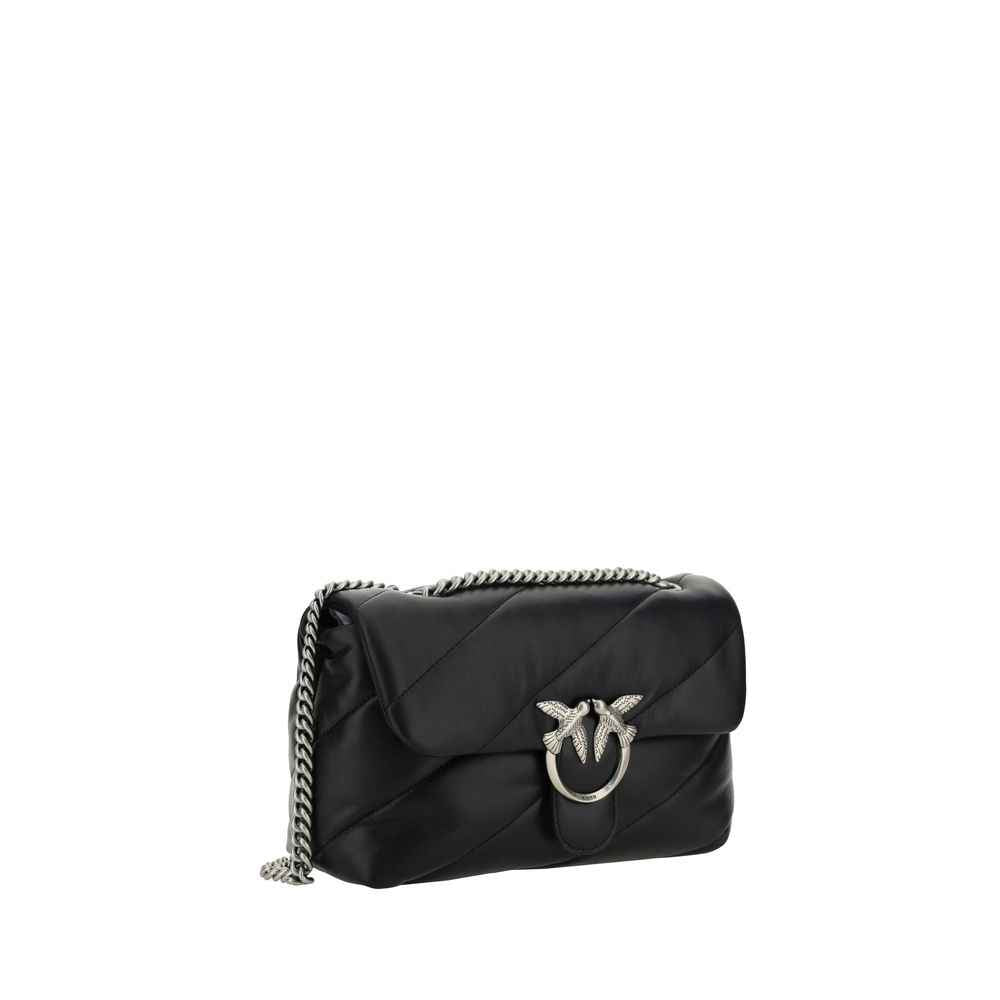 PINKO Black Calf Leather Bos Taurus Shoulder Bag