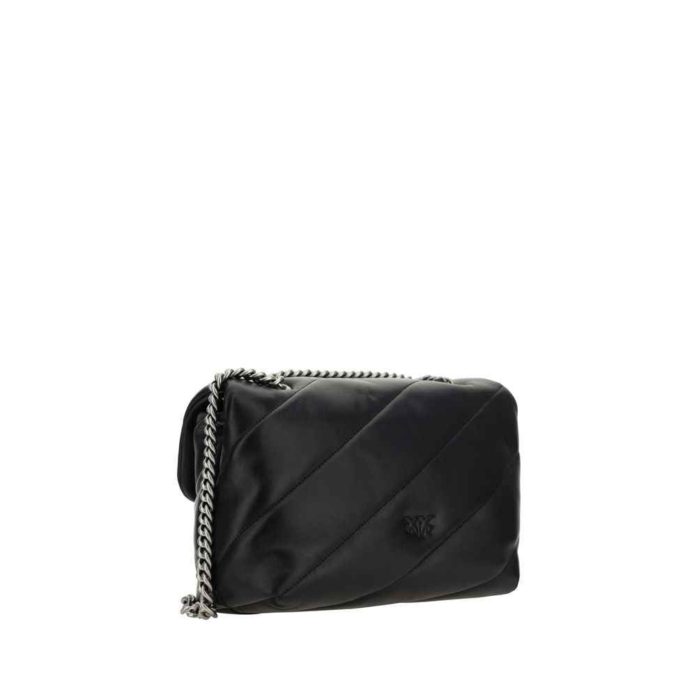 PINKO Black Calf Leather Bos Taurus Shoulder Bag