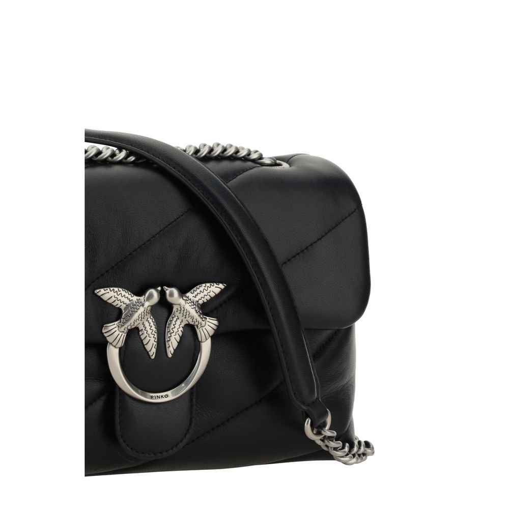 PINKO Black Calf Leather Bos Taurus Shoulder Bag