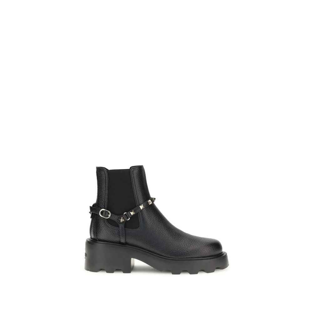 Valentino Garavani Black Calf Leather Bos Taurus Ankle Boots