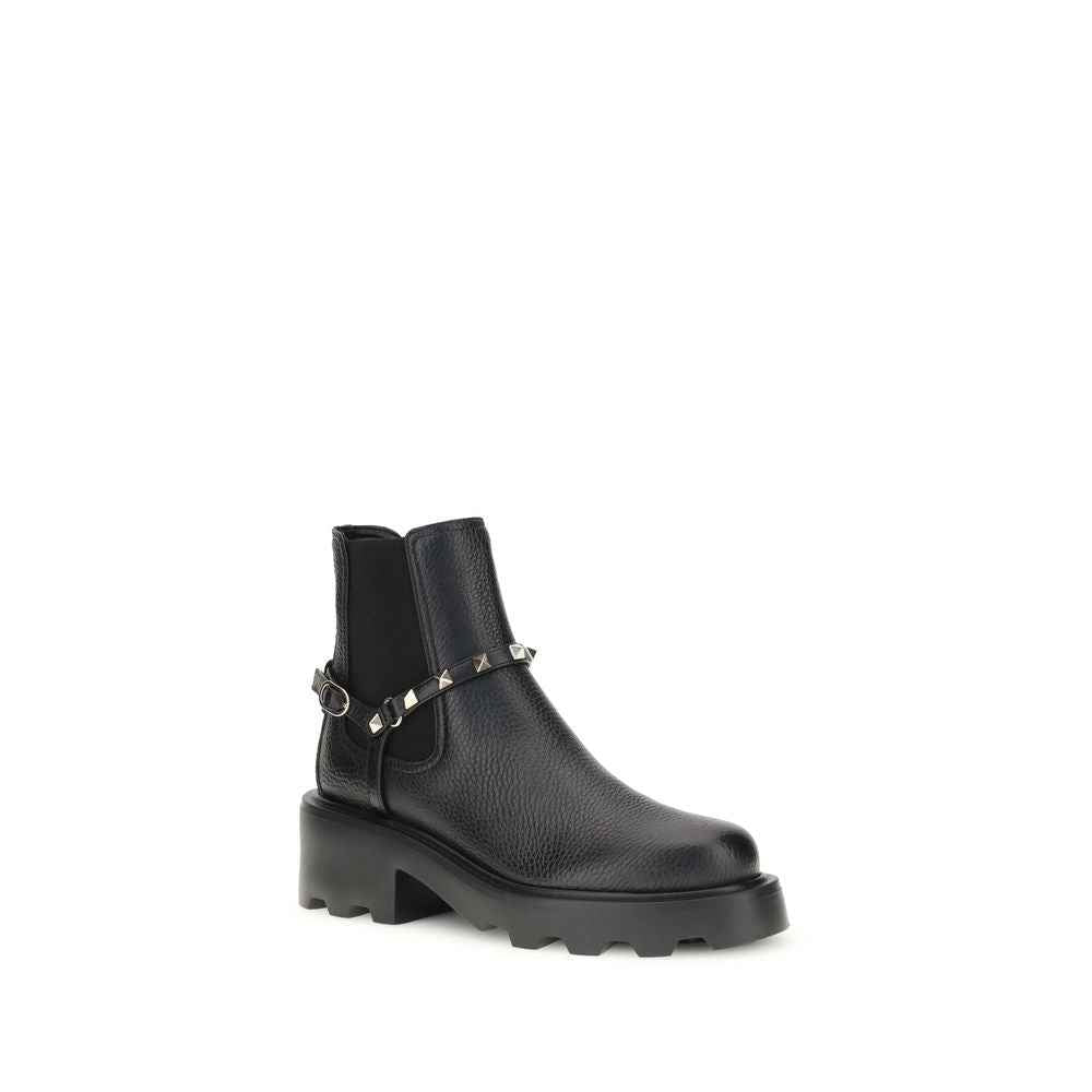 Valentino Garavani Black Calf Leather Bos Taurus Ankle Boots