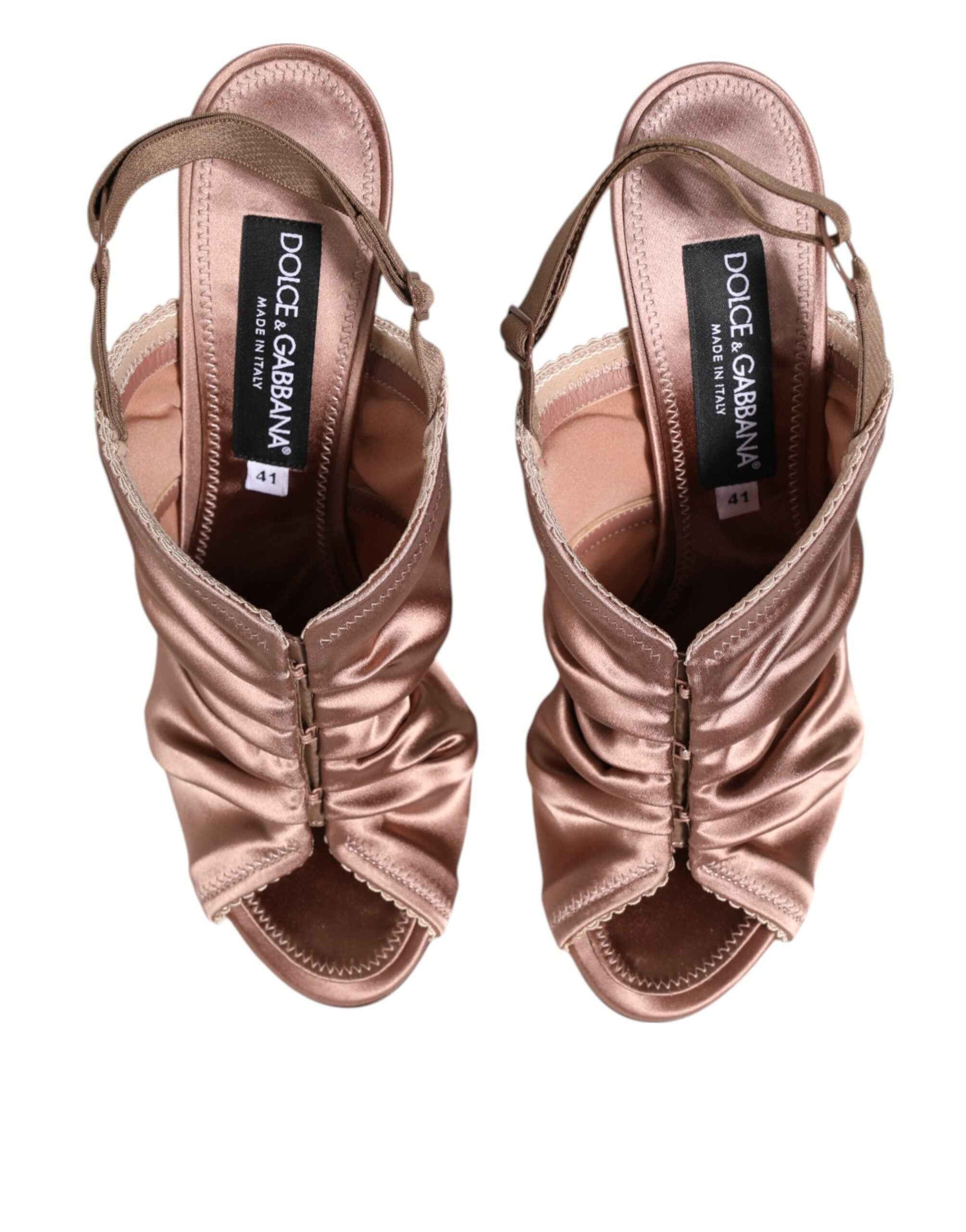 Dolce & Gabbana Bronze Satin Ruched Slingback Sandals Shoes