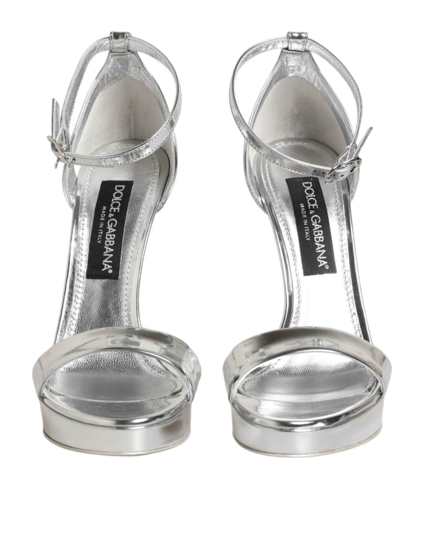 Dolce & Gabbana Silver Leather Platform Keira Sandals Shoes