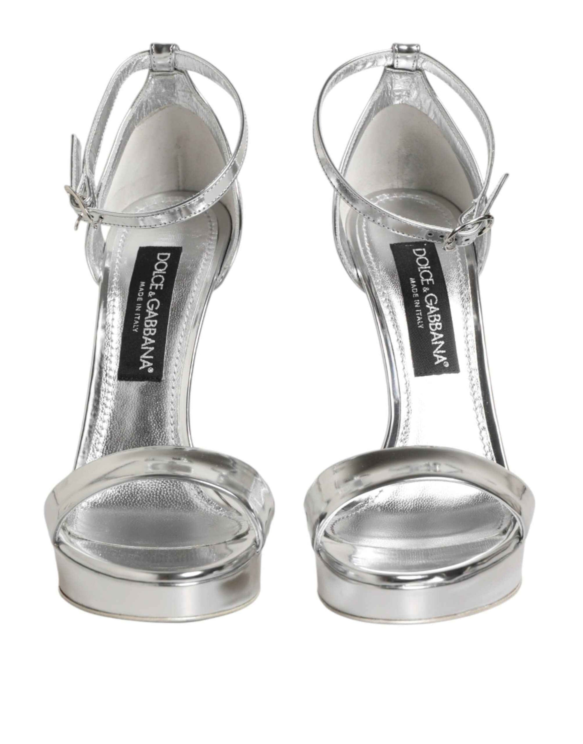 Dolce & Gabbana Silver Leather Platform Keira Sandals Shoes