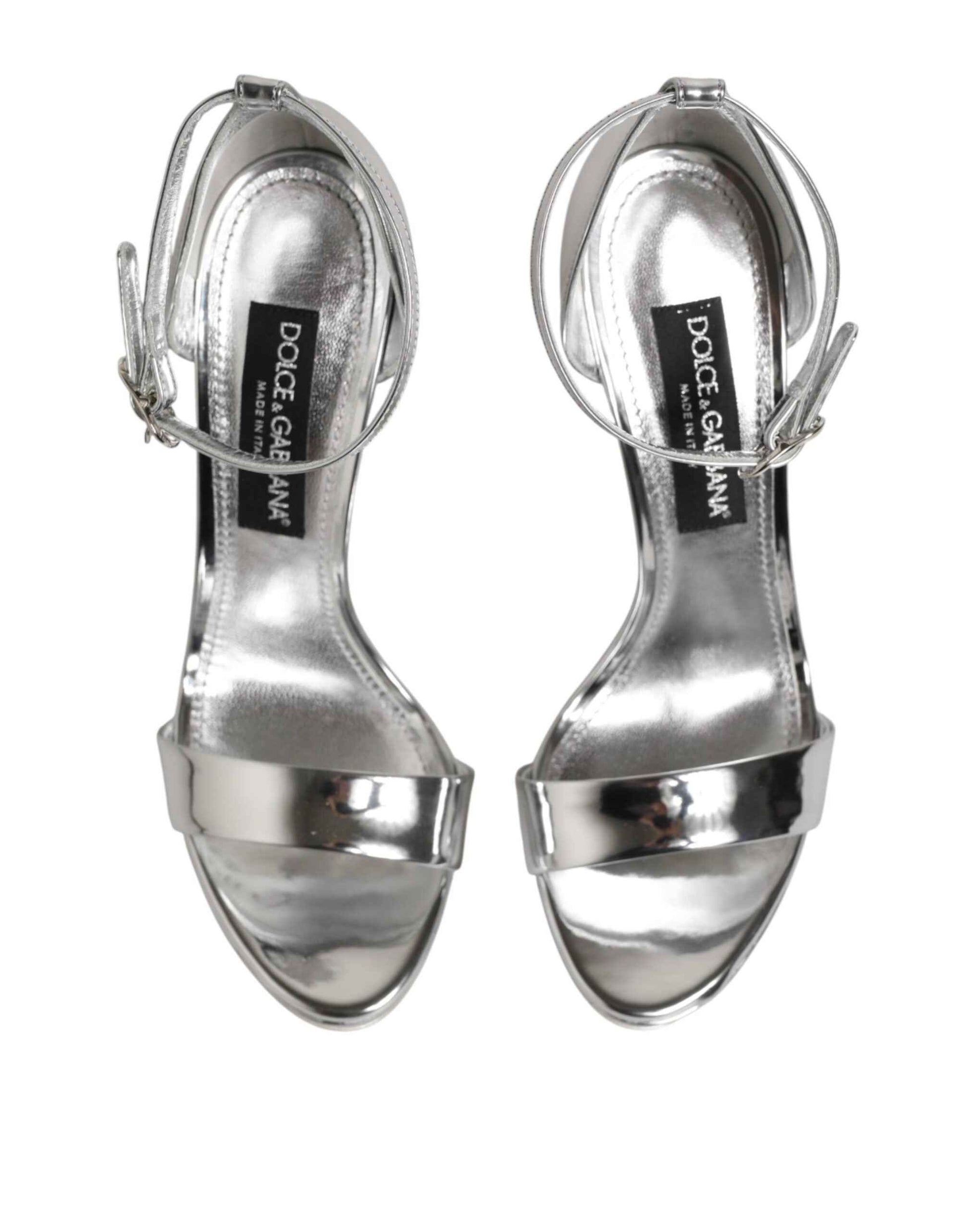 Dolce & Gabbana Silver Leather Platform Keira Sandals Shoes