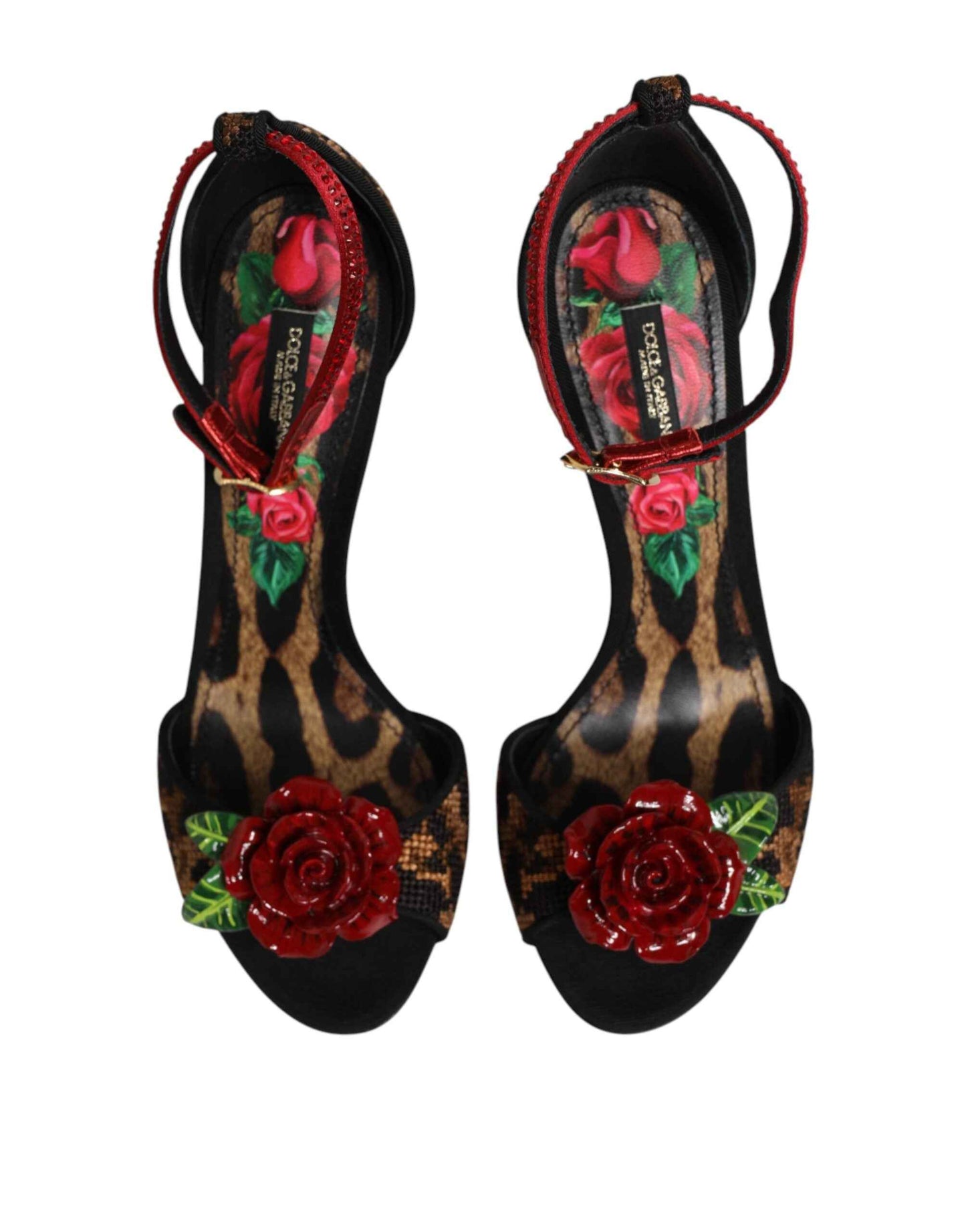 Dolce & Gabbana Brown Leopard Crystal Roses Sandals Shoes