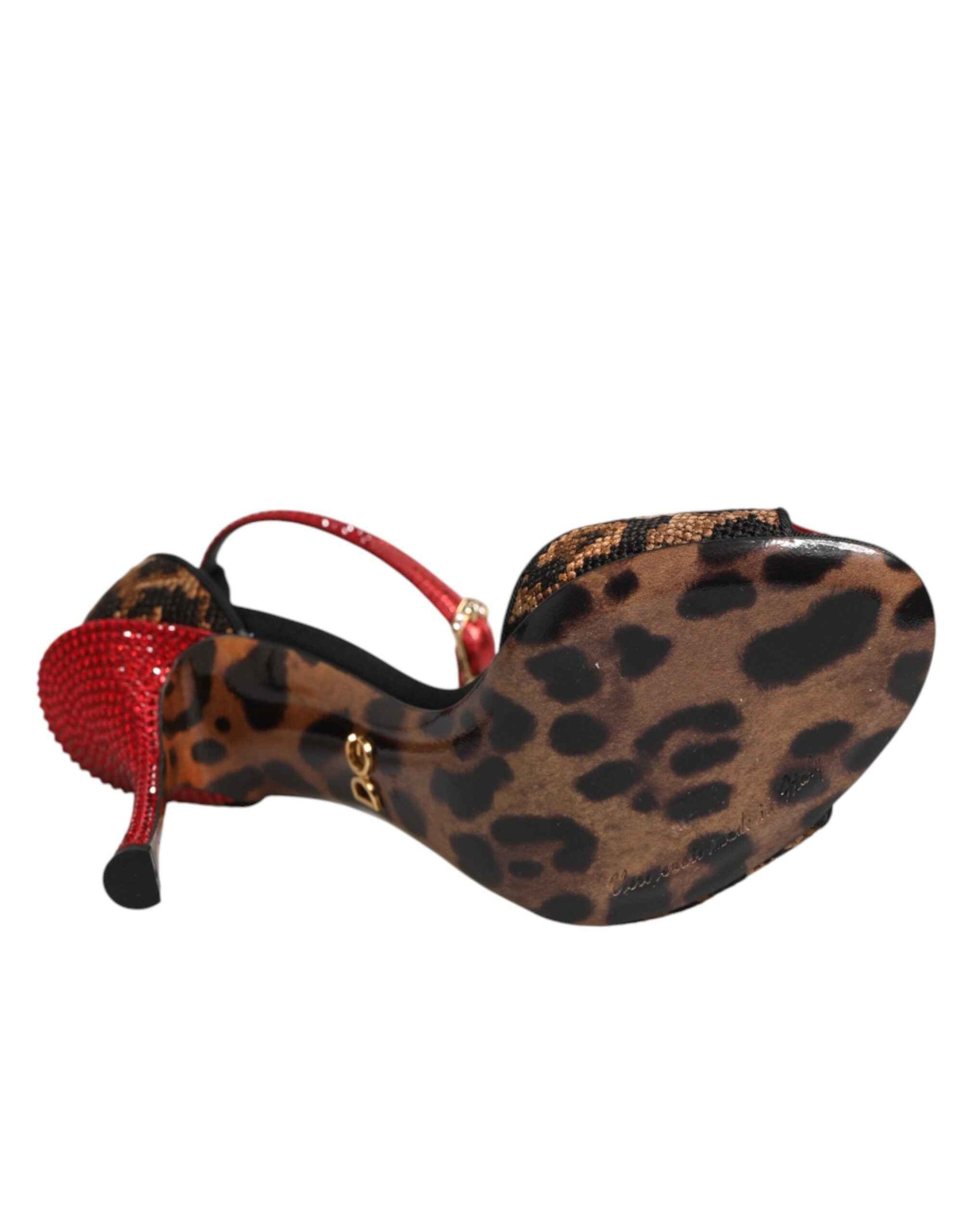 Dolce & Gabbana Brown Leopard Crystal Roses Sandals Shoes