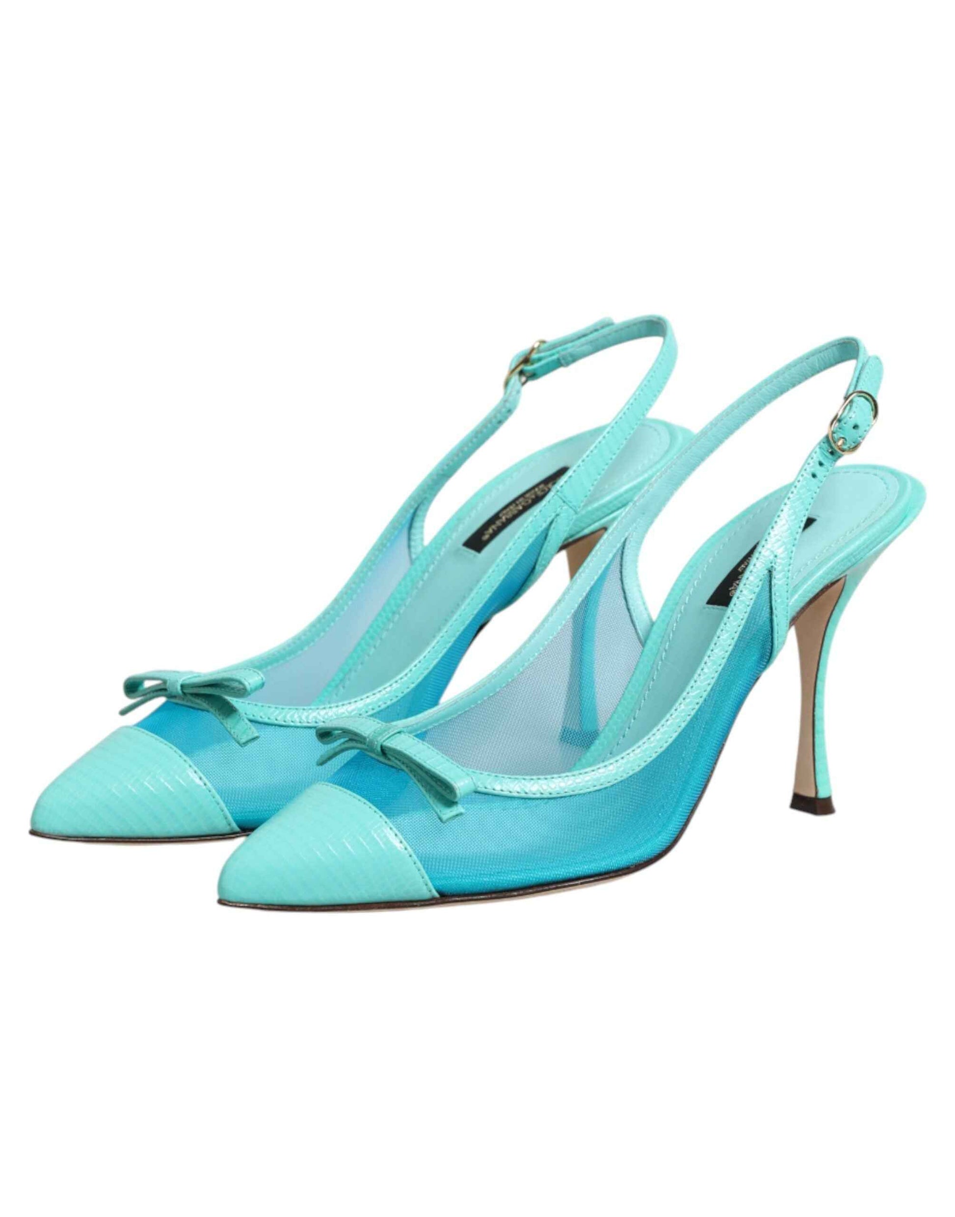 Dolce & Gabbana Blue Leather Mesh Heels Slingback Shoes
