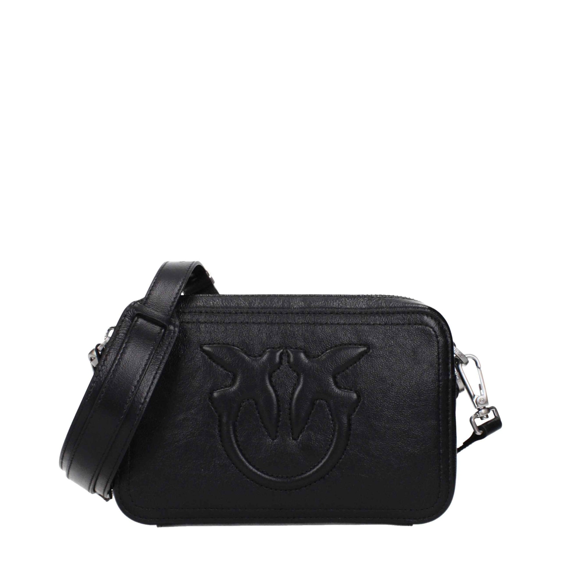 PINKO Black Leather Crossbody Bag