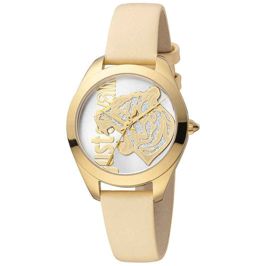 Just Cavalli Beige Leather Dress Watch
